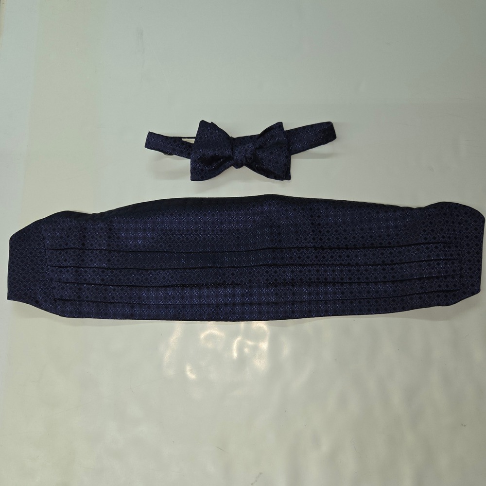 Robert Talbott Protocol‎ Cummerbund Bow Tie Set Mens OS Navy Blue Silk Diamond